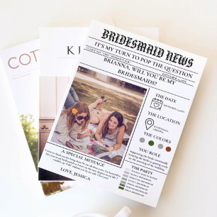 Bridesmais proposal newspaper+Bridesmaid info card