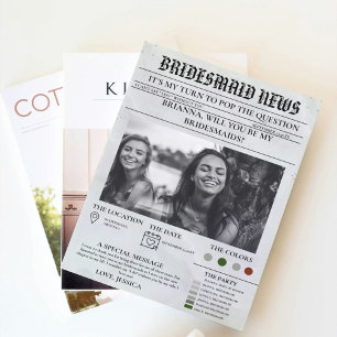Bridesmais proposal newspaper+Bridesmaid info card