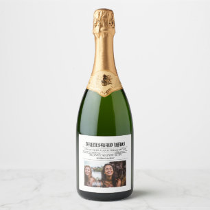 Bridesmais proposal newspaper+Bridesmaid info card Sparkling Wine Label