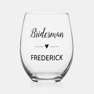 Bridesman Black Script With Name Wedding Stemless Wine Glass
