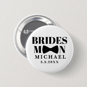 bridesman black tie bow wedding personalised white 6 cm round badge