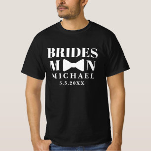 bridesman black white bow wedding modern T-Shirt