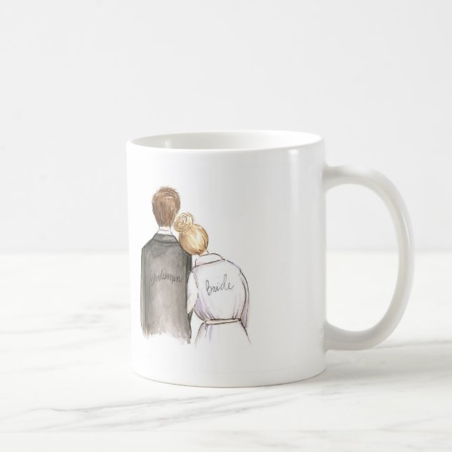 Bridesman? Blonde Bun Bride Brunette Man Coffee Mug (Right)