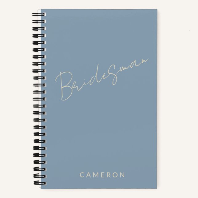 Bridesman Chic Minimalist Personalised Dusty Blue Notebook (Front)