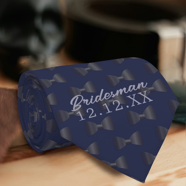 Bridesman Groomsman Personalised Blue Wedding Tie (A tie for your Bridesman or any member of your bridal party. Just add their name and wedding date)