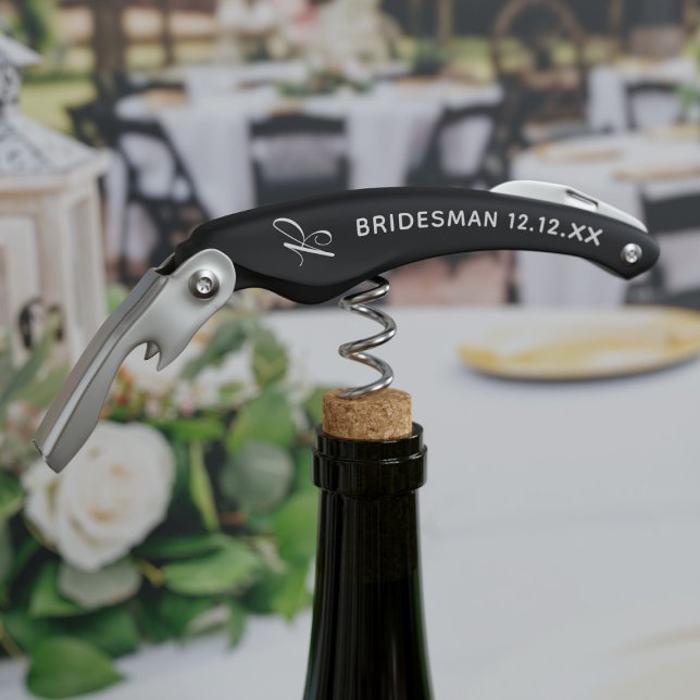 Bridesman Modern Wedding Party Favour Corkscrew (Bridesman Modern Wedding Party Favour Corkscrew. Just add their initial and your wedding date)