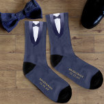 Bridesman Navy Blue Tuxedo Gatsby Wedding Favour Socks<br><div class="desc">Who wouldn't want socks as a thank you for being your Bridesman? Featuring a midnight navy blue and white tuxedo ensemble and space for his name and your wedding date</div>