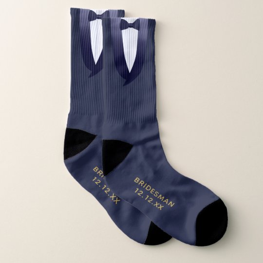 Bridesman Navy Blue Tuxedo Wedding Socks