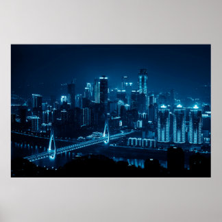 Bridge and city urban architecture at night in Cho Poster