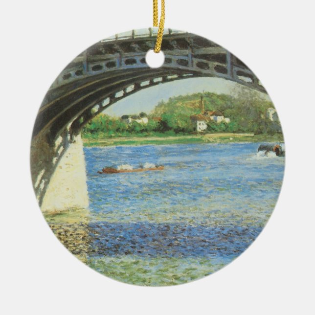 Bridge at Argenteuil by Gustave Caillebotte Ceramic Tree Decoration (Front)