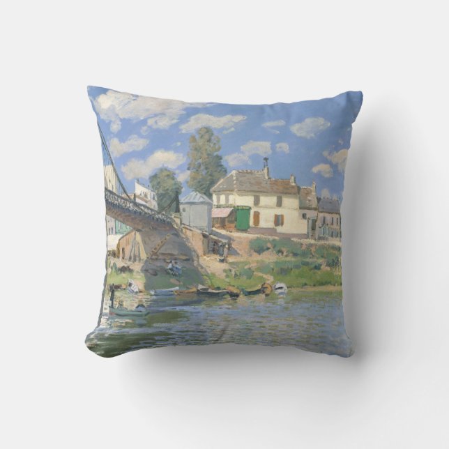 Bridge at Villeneu by Sisley Impressionist Paint Cushion (Front)