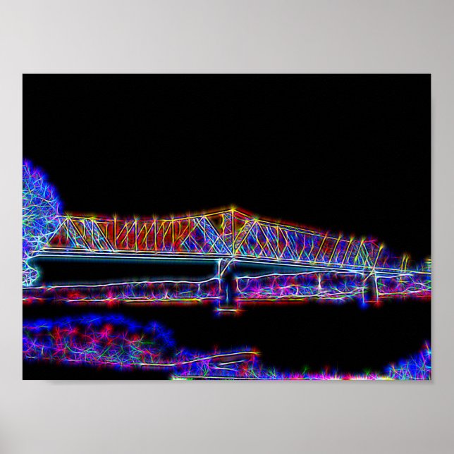 Bridge Crossing Over Ohio River in Neon Lights Poster (Front)