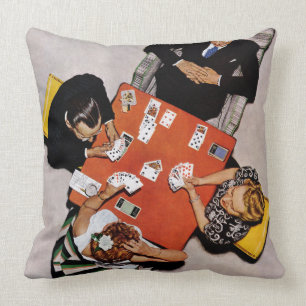 Bridge Game by Norman Rockwell Cushion