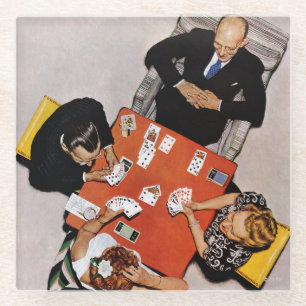 Bridge Game by Norman Rockwell Glass Coaster