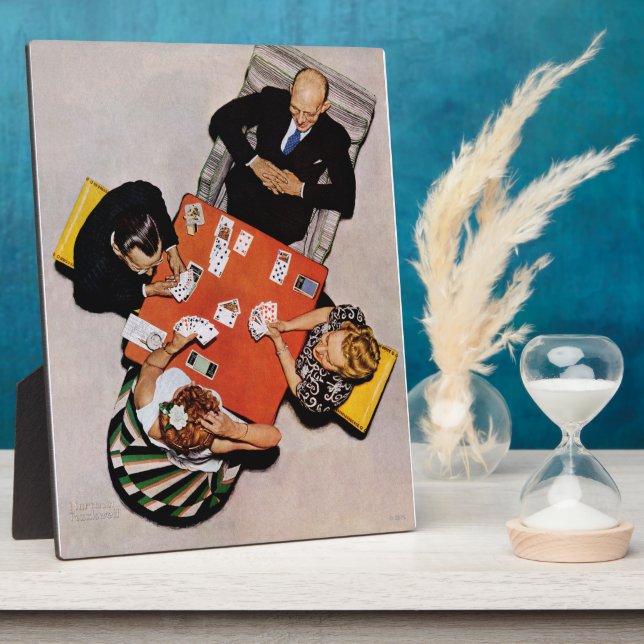 Bridge Game by Norman Rockwell Plaque (Side)