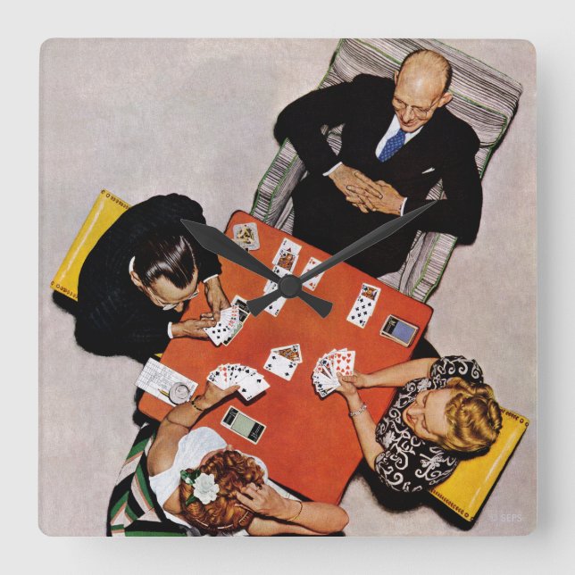 Bridge Game by Norman Rockwell Square Wall Clock (Front)