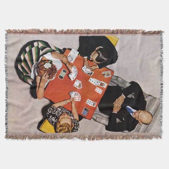 Bridge Game by Norman Rockwell Throw Blanket (Front)