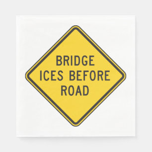 Bridge Ices Before Road Sign Winter Safety  Napkin