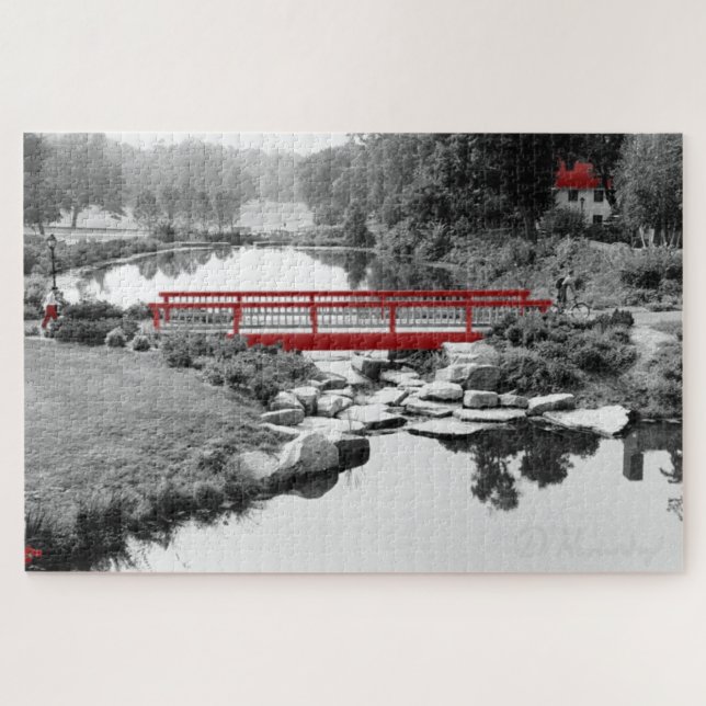 Bridge in CT., Black and White with Red Accents Jigsaw Puzzle (Horizontal)
