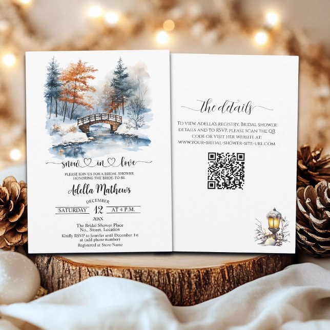 Bridge in Forest Snow in Love Bridal Shower Invitation (Creator Uploaded)