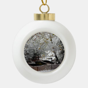 Bridge , in the snow ceramic ball christmas ornament