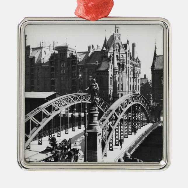 Bridge in the Speicherstadt  Hamburg, c.1910 Metal Ornament (Front)