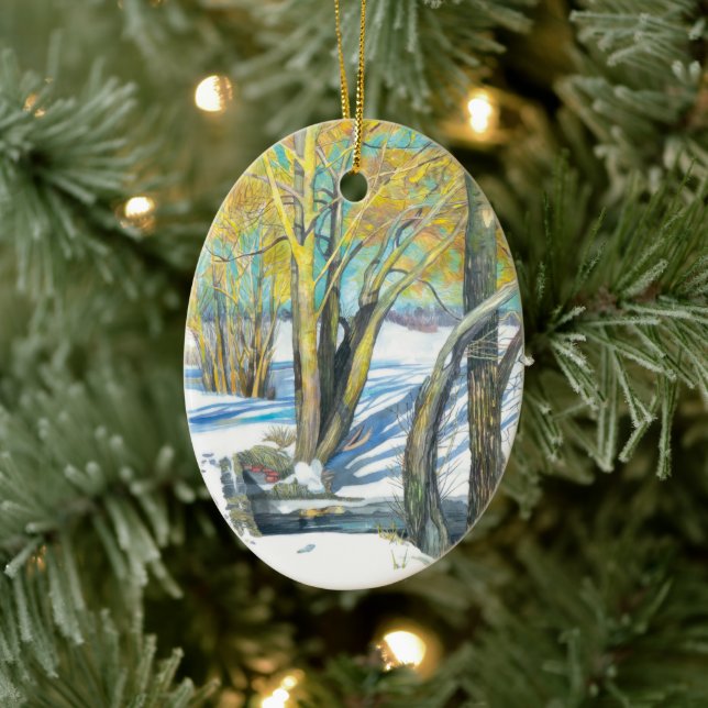 bridge in the winter ceramic ornament (Tree)