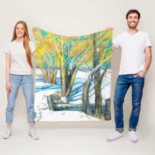 bridge in the winter fleece blanket