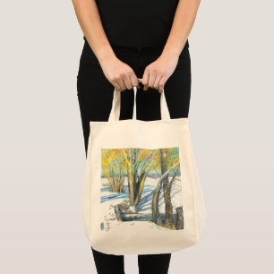 bridge in the winter Watercol painting Tote Bag