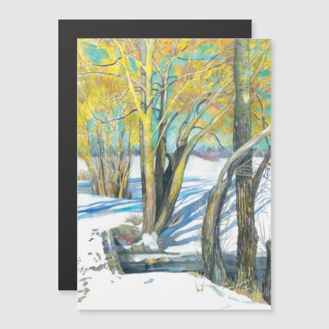 bridge in the winter Watercolor Magnetic Invitation (Front/Back)