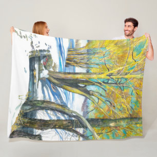 Bridge in the winter Watercolor painting Fleece Blanket