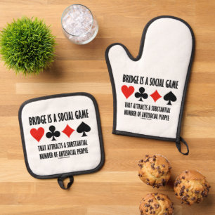 Bridge Is A Social Game Attracts Antisocial People Oven Mitt & Pot Holder Set
