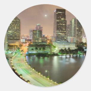 Bridge leads across waterway to downtown Miami Classic Round Sticker