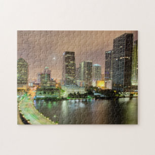 Bridge leads across waterway to downtown Miami Jigsaw Puzzle