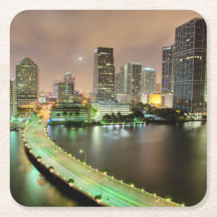 Bridge leads across waterway to downtown Miami Square Paper Coaster