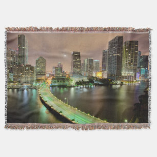 Bridge leads across waterway to downtown Miami Throw Blanket