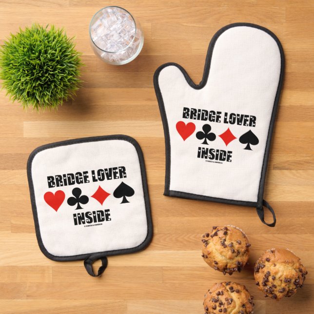 Bridge Lover Inside Four Card Suits Oven Mitt & Pot Holder Set (Top Down)