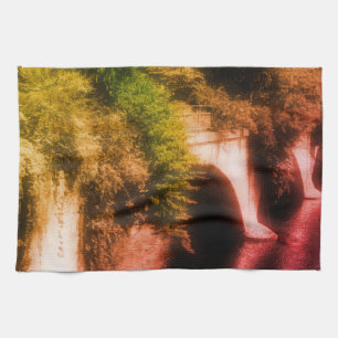 Bridge Of Flowers Partial Colour Vintage Distresse Tea Towel