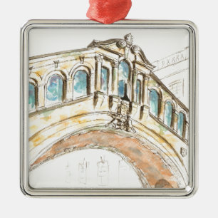 Bridge of Sighs watercolour drawing Metal Tree Decoration