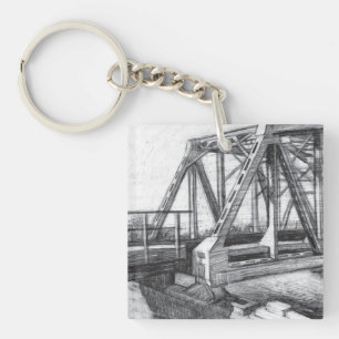 Bridge old pencilart  Monochrome Black & White Key Ring