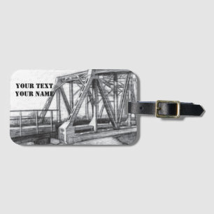 Bridge old pencilart Monochrome Black & White Luggage Tag