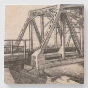 Bridge old pencilart Monochrome Black & White Stone Coaster