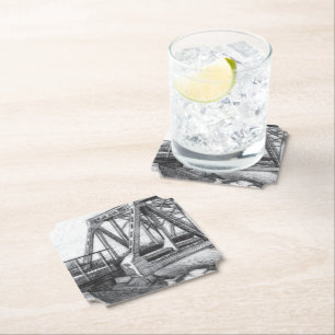 Bridge old pencilart Monochrome Paper Coaster