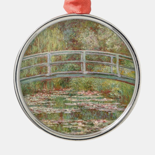 Bridge Over a Pond of Water Lilies Metal Ornament (Front)