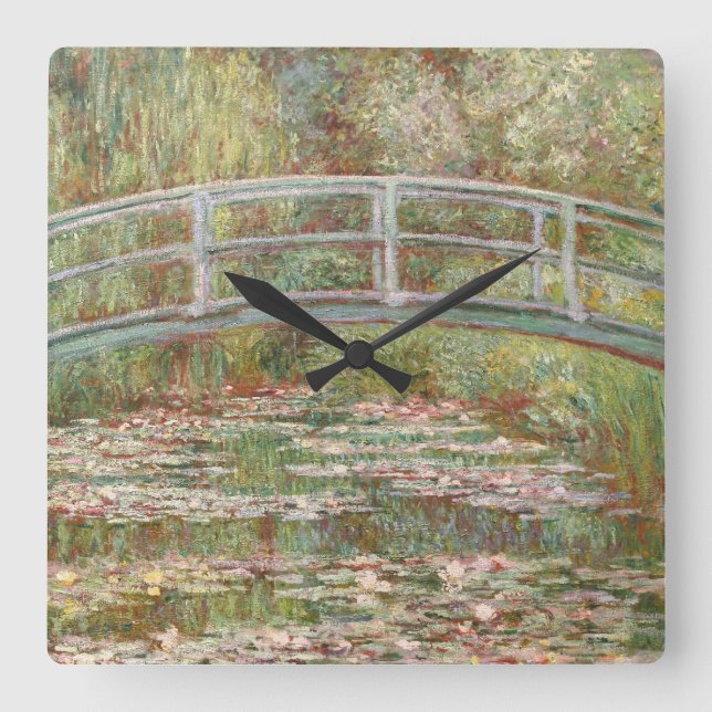 Bridge Over a Pond of Water Lilies Square Wall Clock (Front)