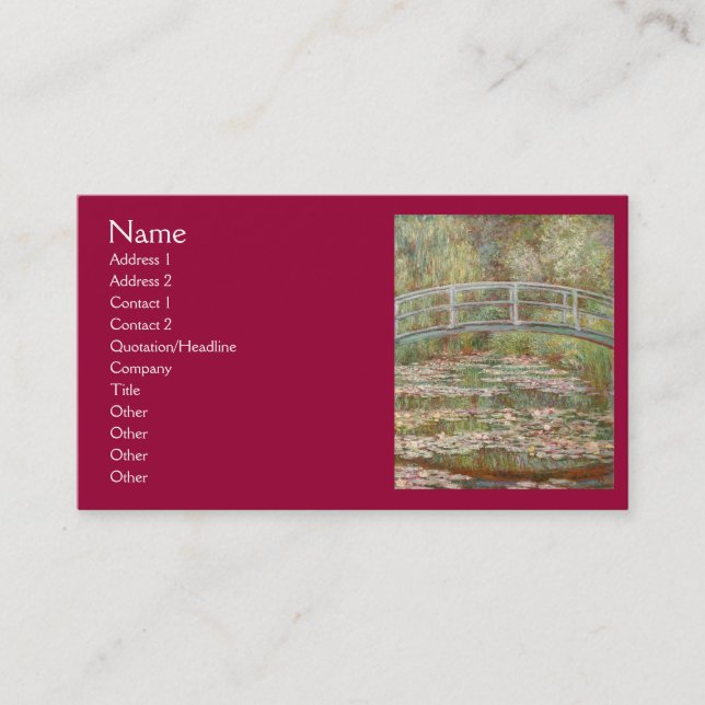 Bridge Over a Pond of Water Lillies by Monet Business Card (Front)