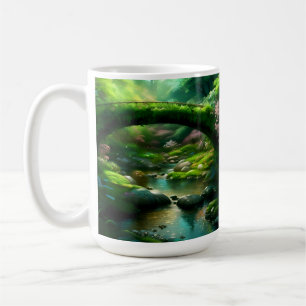 Bridge over a stream in the forest. 1 coffee mug