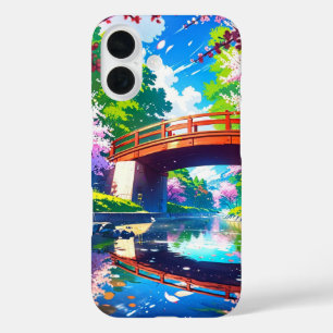 Bridge Over Blossoms – Vibrant Anime Spring iPhone 16 Case