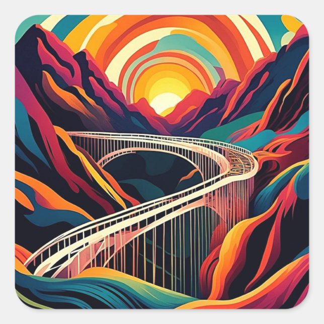 Bridge over ravine 3 square sticker (Front)