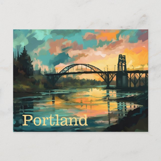 Bridge over River Sunset Portland Postcard (Front)